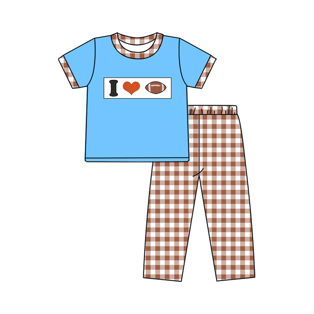 presale BSPO0621 Baby Boys I Love Footballs Checked Pants Team Clothes Sets D 1029