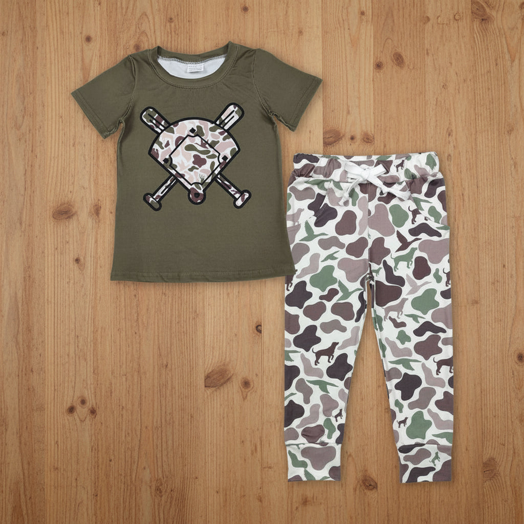baseball tee camo jogger set