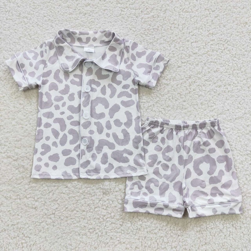 BSSO0272 White Leopard Short Sleeve Shorts Set