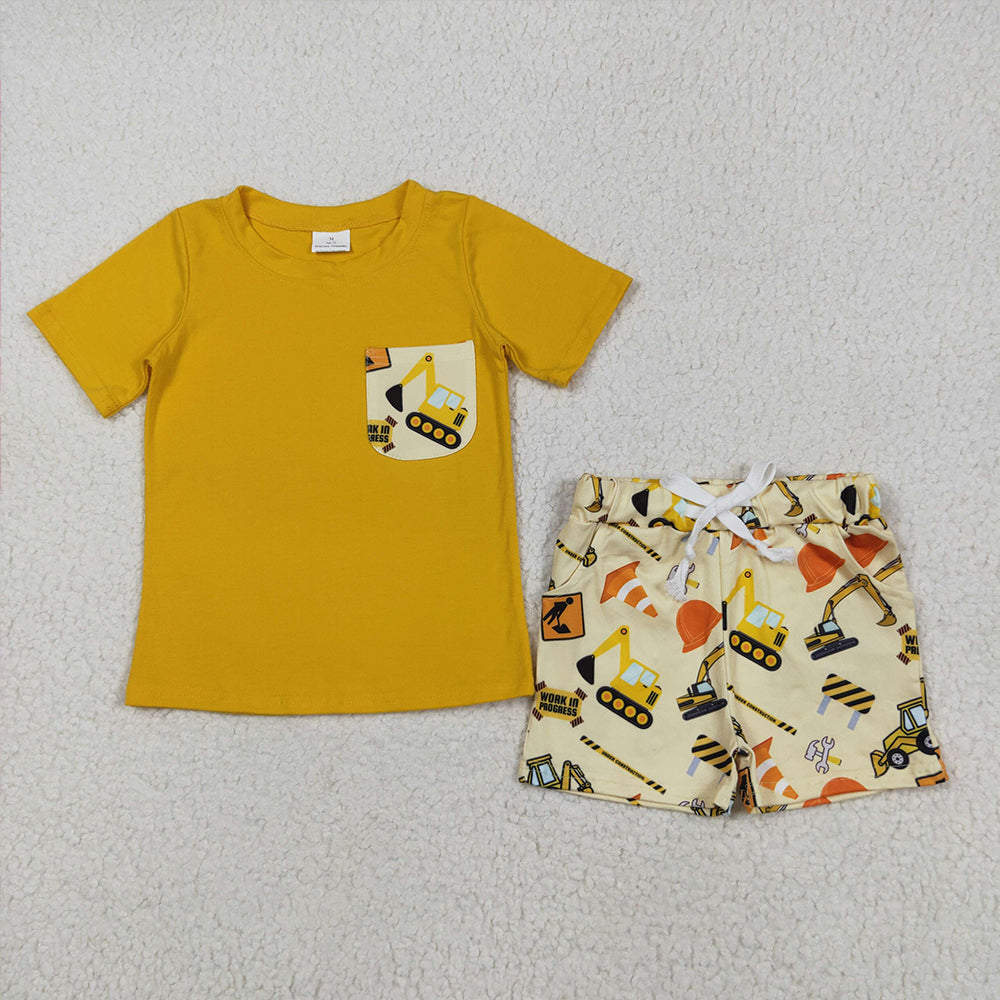 BSSO0529 Baby Boys Tractor Pocket Tee Shirts Shorts Clothes Sets D 5.22