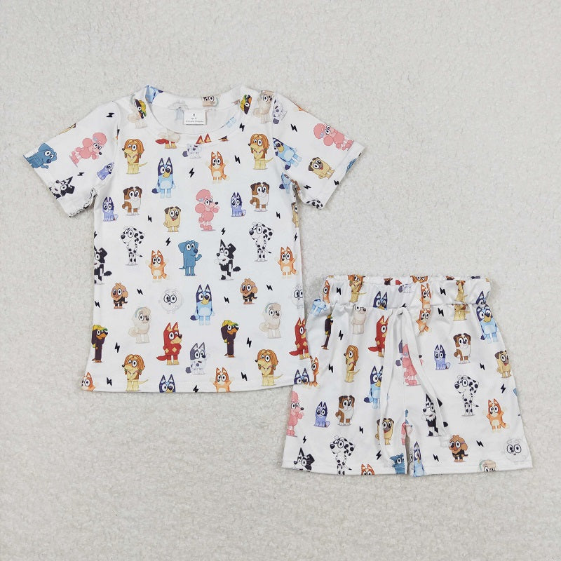 BSSO0660 Cartoon Lightning White Short Sleeve Shorts Suit