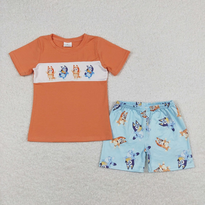 BSSO0668 Orange short sleeve blue shorts suit