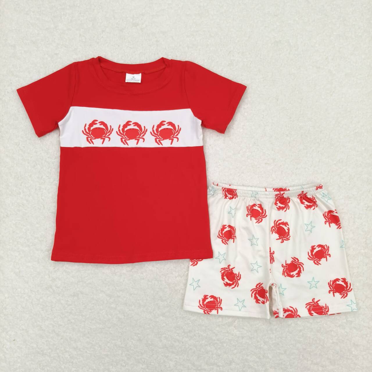 BSSO0670 Crab Star Red Short Sleeve Beige Shorts Suit