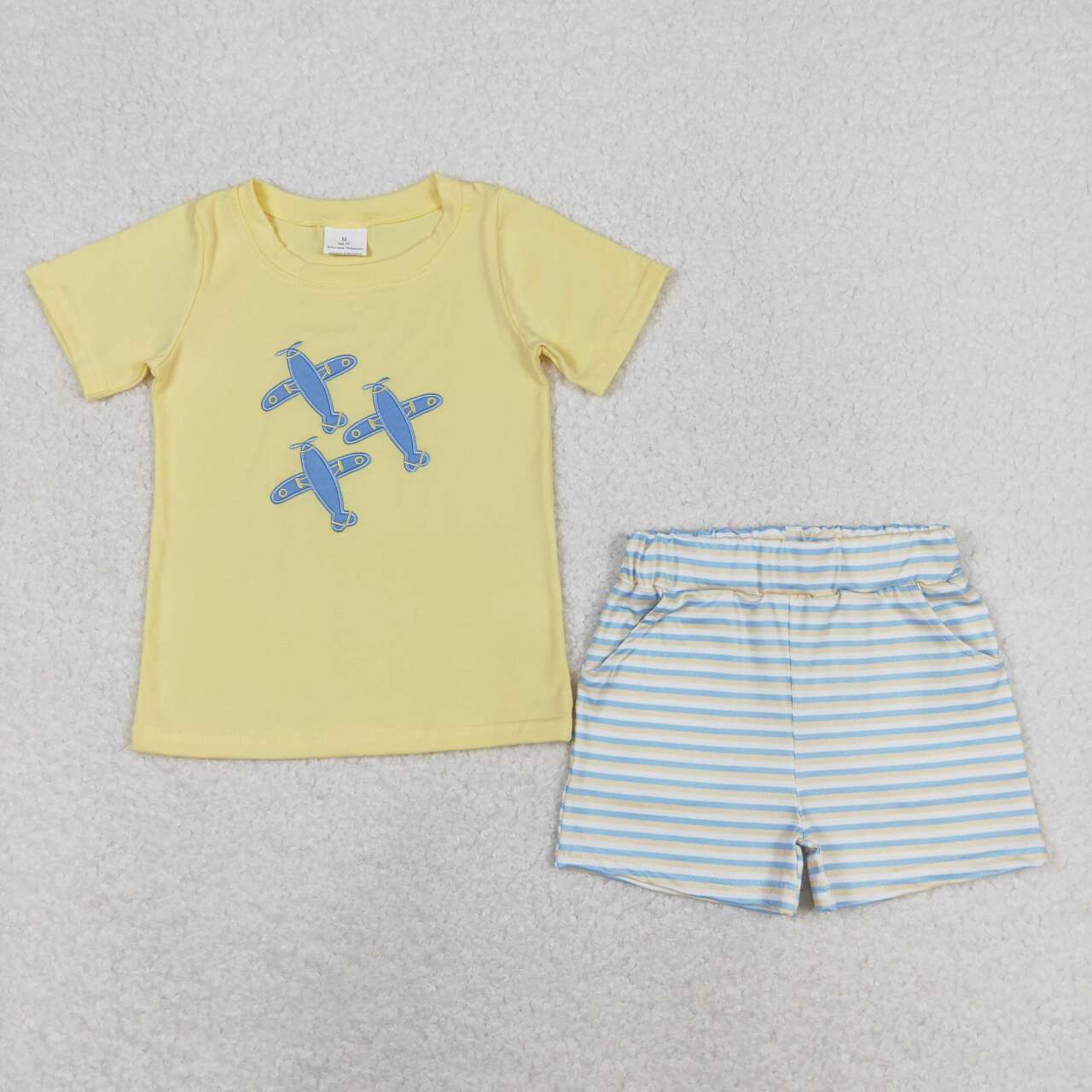 BSSO0696 Embroidered airplane yellow short-sleeved striped shorts suit D 5.6