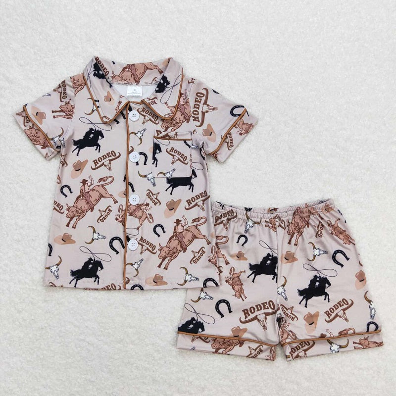 BSSO0761 rodeo cow short sleeve shorts pajama set