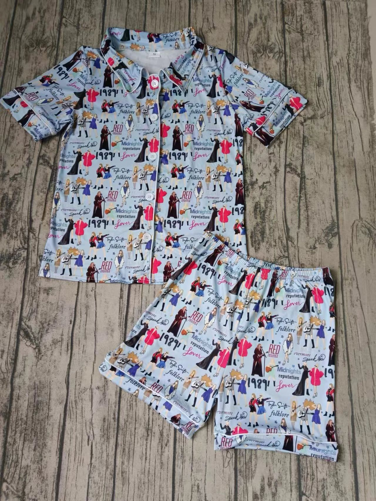 pre-order BSSO0773 Adult men 1989 blue short-sleeved shorts pajama set