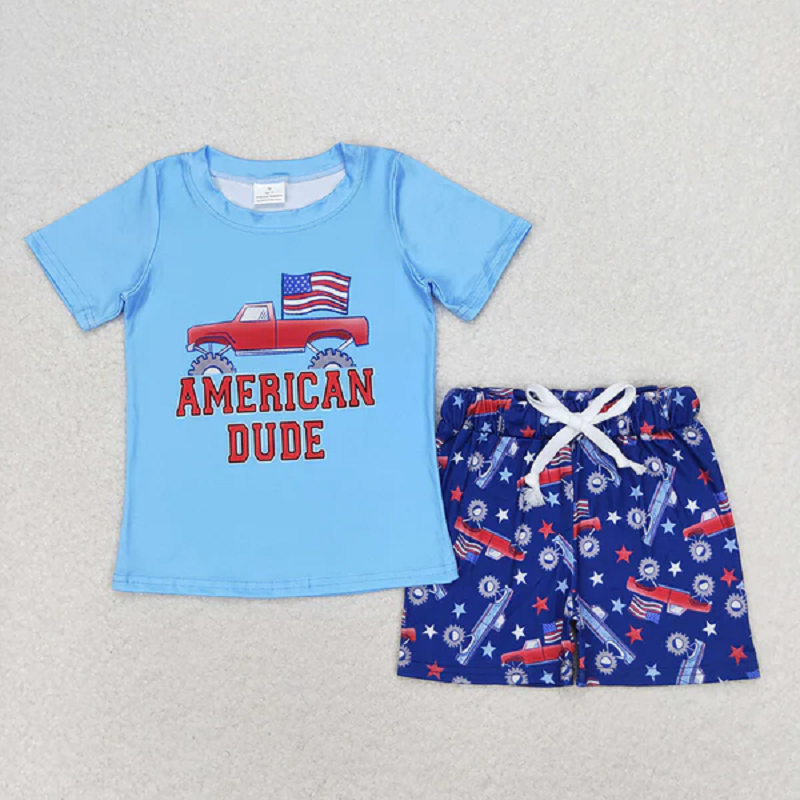 BSSO0823 Baby Boys American Dude 4th Of July Tee Shorts Clothes Set
