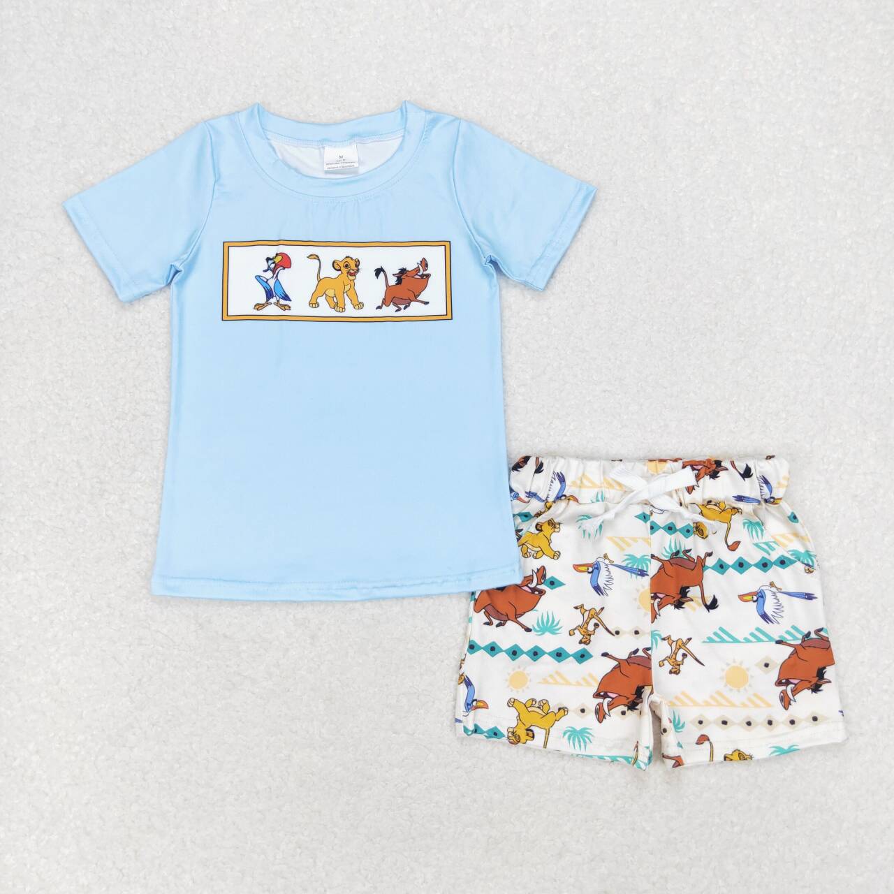 BSSO0882 Cartoon Lion Blue Short Sleeve Beige Shorts Suit D 5.6