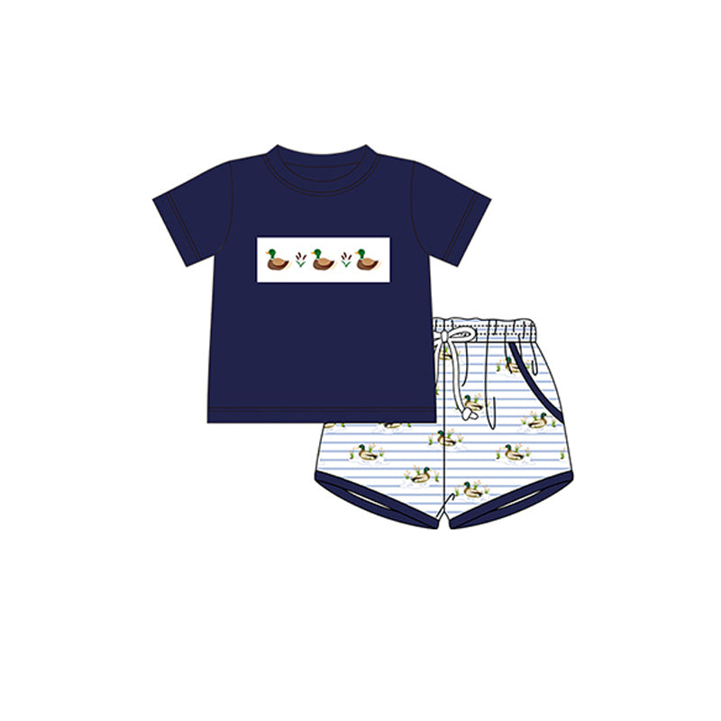 BSSO0884 Three Ducks navy blue short-sleeved striped shorts suit D 3.21