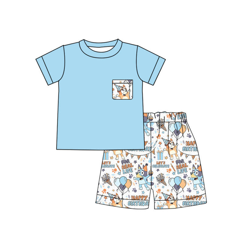BSSO0907 Balloon Pocket Blue Short Sleeve Shorts Suit