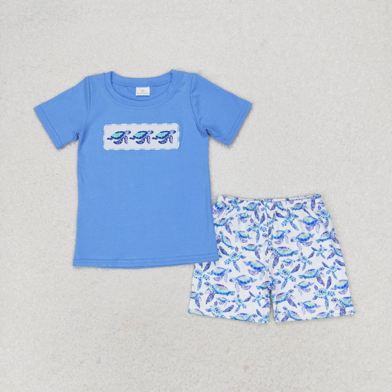 BSSO0916 Turtle Blue Short Sleeve Shorts Set D 4.14