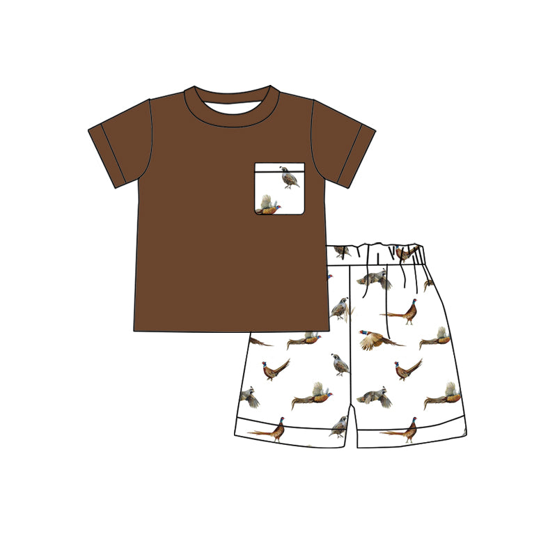 BSSO0925 Birdie White Pocket Brown Short Sleeve Shorts Suit