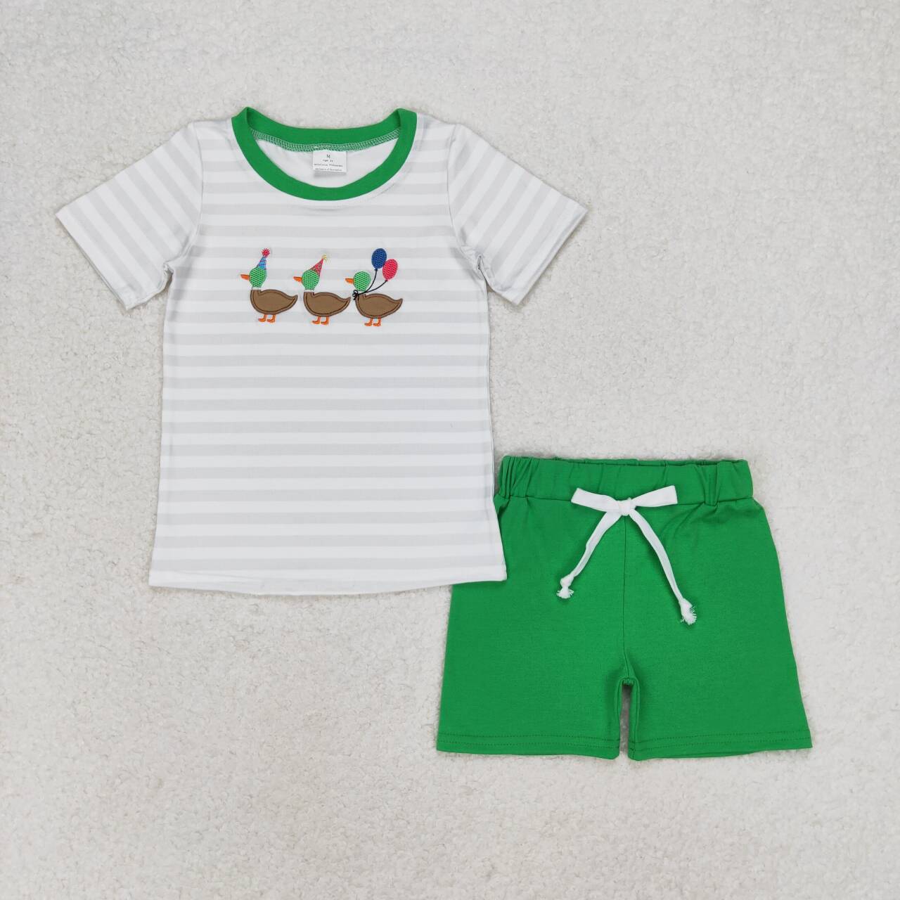 BSSO0926 Birthday balloon duck striped short sleeve green shorts suit