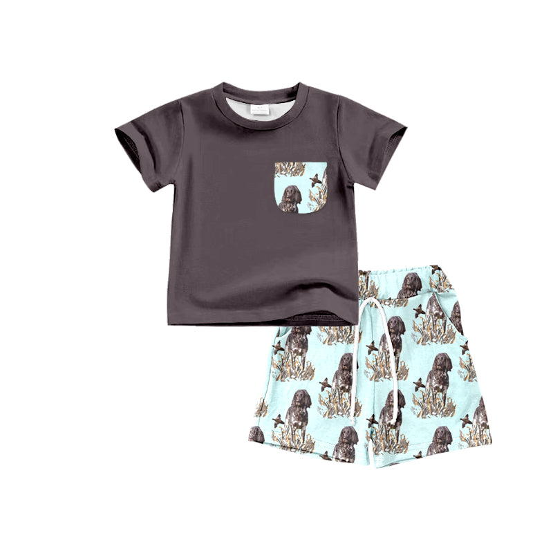 presale BSSO0932 Duck Puppy Pocket Brown Gray Short Sleeve Shorts Set