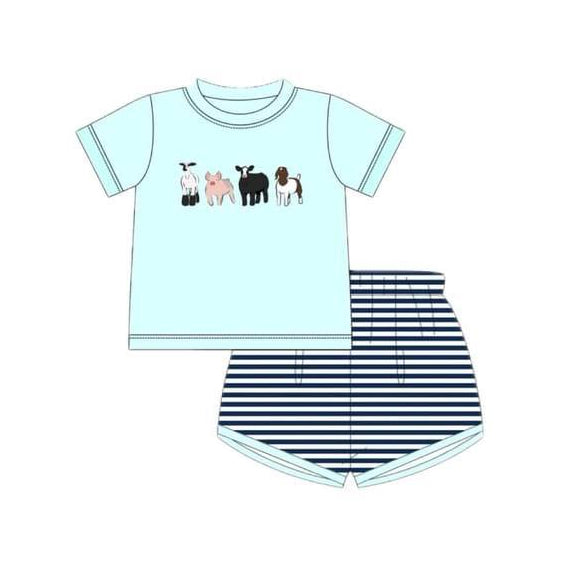 presale BSSO0947 Animal cow, sheep, pig short-sleeved striped shorts suit