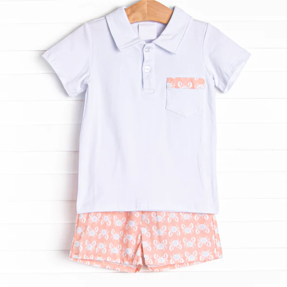 presale BSSO0958 Crab Pocket White Short Sleeve Shorts Suit