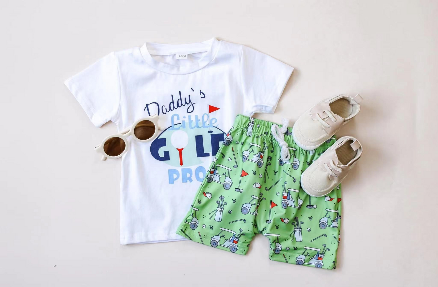 presale BSSO0962 Letter Golf White Short Sleeve Green Shorts Suit