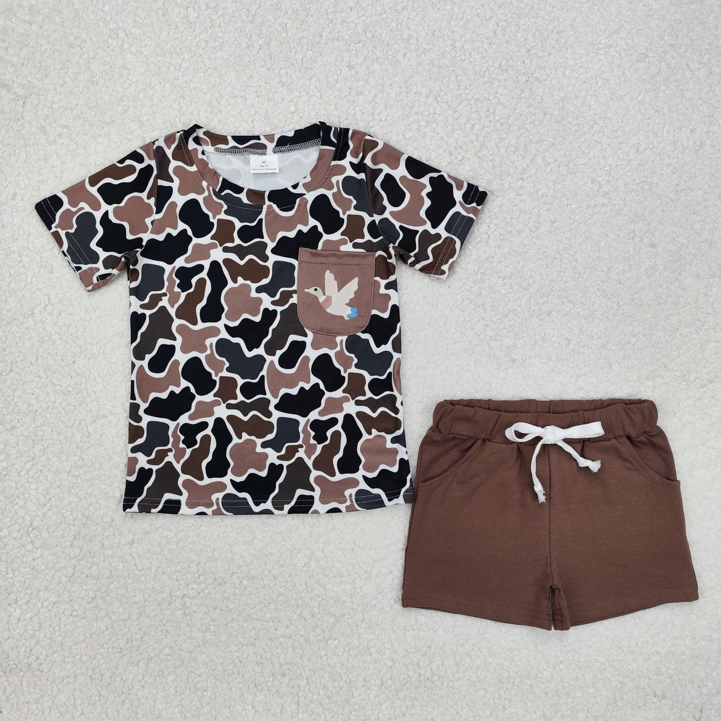 BSSO1010 Baby Boys Duck Pocket Camouflage Short Sleeve Brown Shorts Set D 4.1