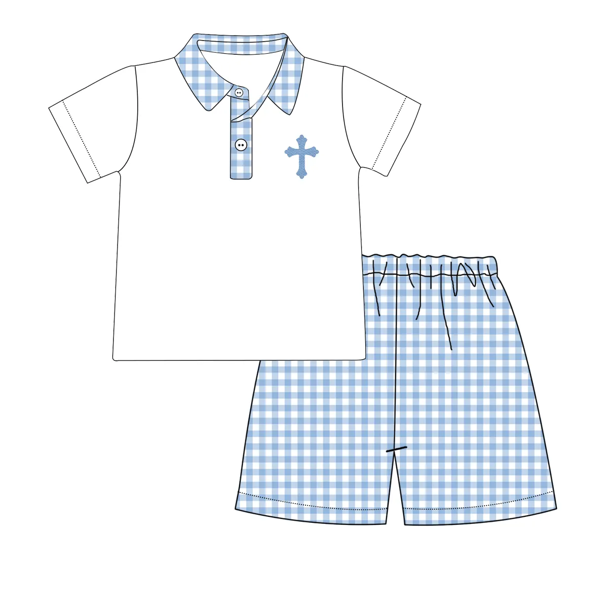 Presale BSSO1023 Cross blue plaid collar white short-sleeved shorts suit 2024 10.25