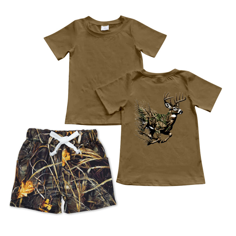 Presale BSSO1044 Baby Boys Deer Brown Hunting Top Camo Shorts Clothes Sets 2024 10.31
