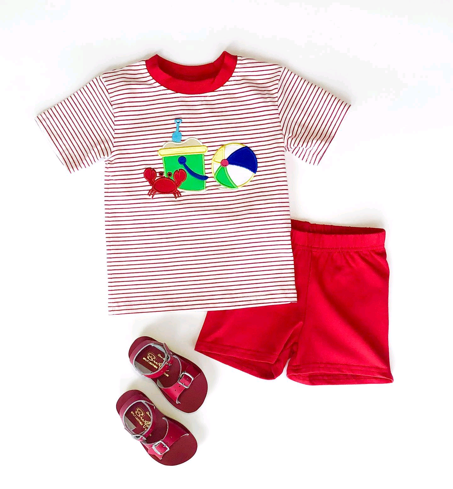 custom Crab Beach Ball Striped Short Sleeve Red Shorts Set D 5.20