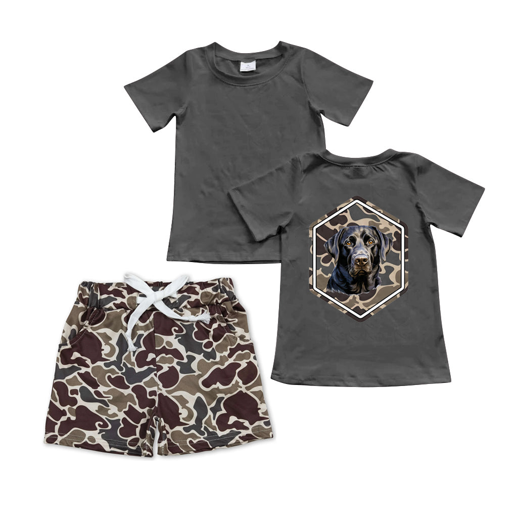 presale BSSO1062 Baby Boys Grey Camo Dog Top Pocket Shorts Clothes Sets 2024 11.5