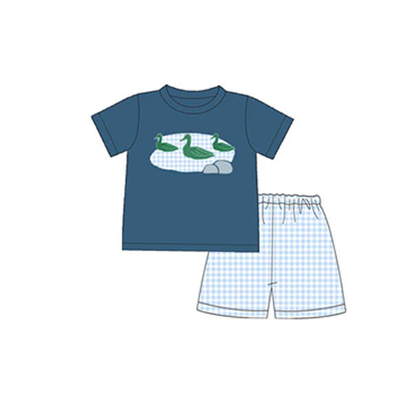 presale BSSO1083 Duck Blue Short Sleeve Plaid Shorts Set 2024 .11.8