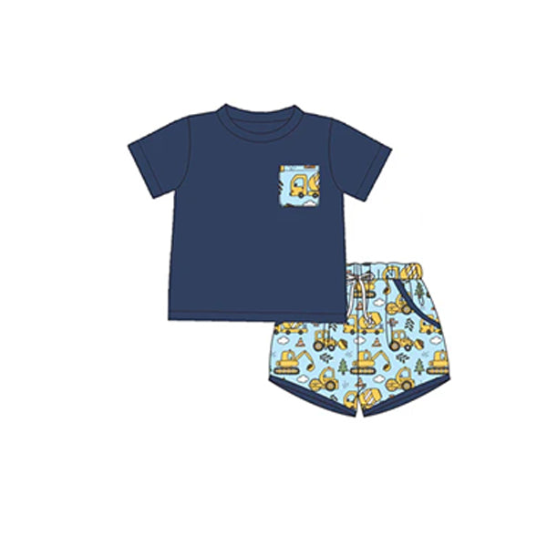 presale BSSO1084 Engineering vehicle pocket navy blue short-sleeved shorts suit 2024 .11.8