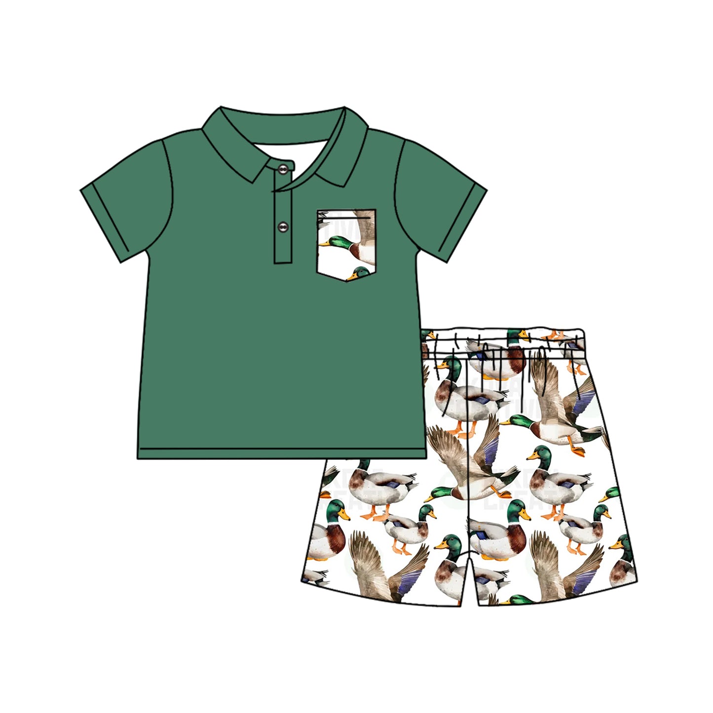 presale BSSO1087 Duck Pocket Green Short Sleeve White Shorts Set 2024 .11.9