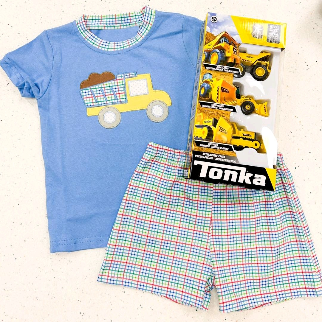 presale BSSO1088 Engineering Truck Blue Short Sleeve Colored Plaid Shorts Suit 2024 .11.9
