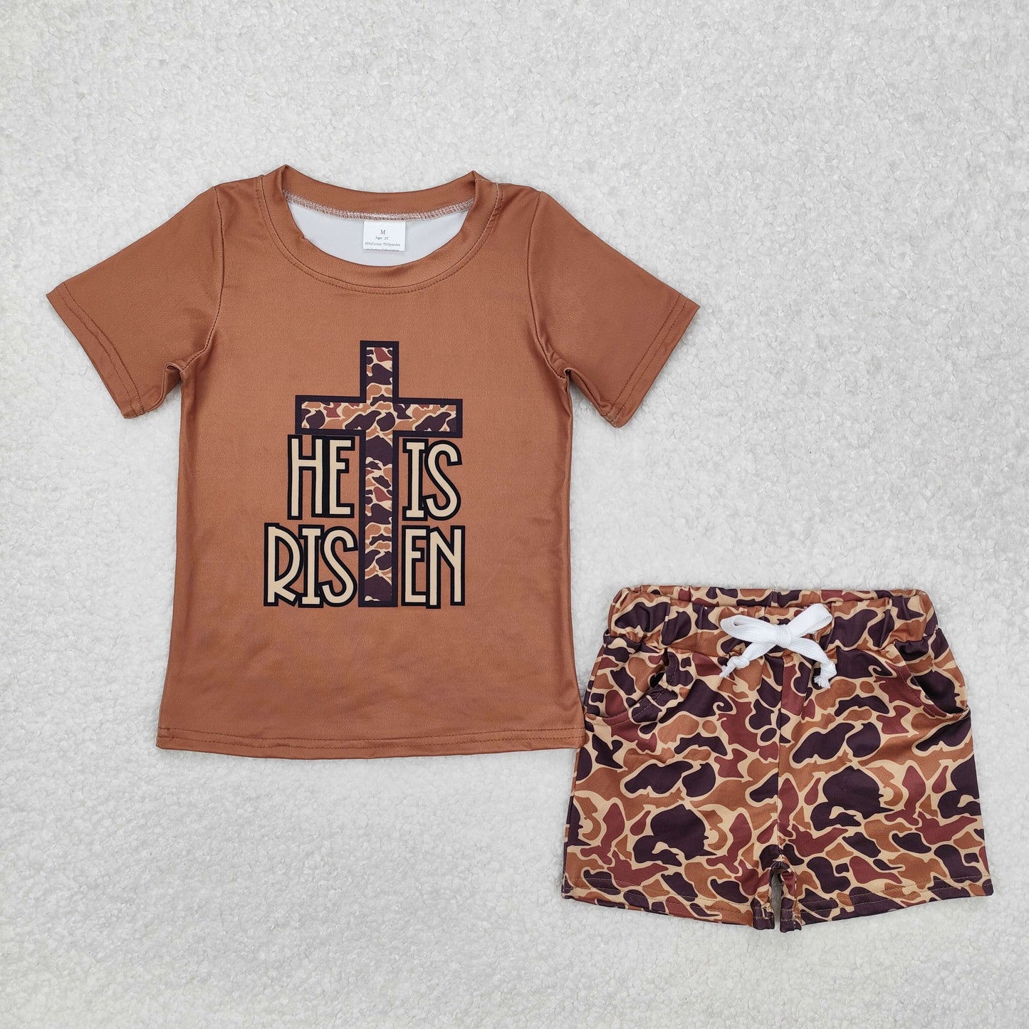 BSSO1162 Camouflage Cross Brown Short Sleeve Shorts Set
