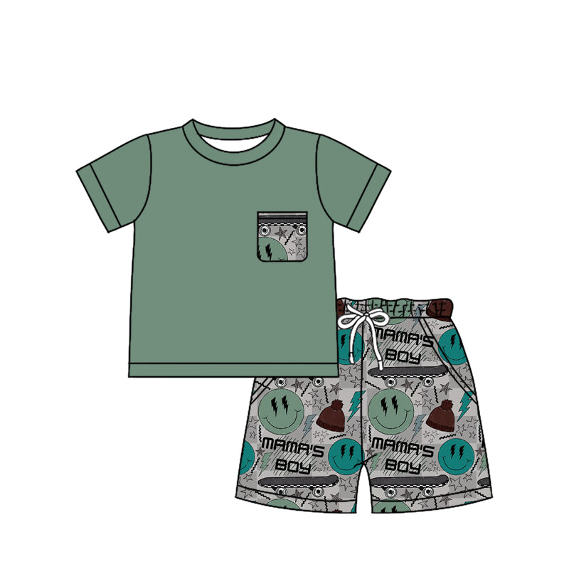 presale BSSO1260 Baby Boys Mama's Boy Pocket Shirts Shorts Pajamas Clothes Sets 2025 1.3