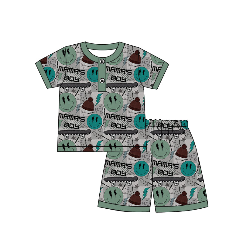 presale BSSO1261 Mama's boy lightning plaid green short-sleeved shorts pajamas set 2025 1.3