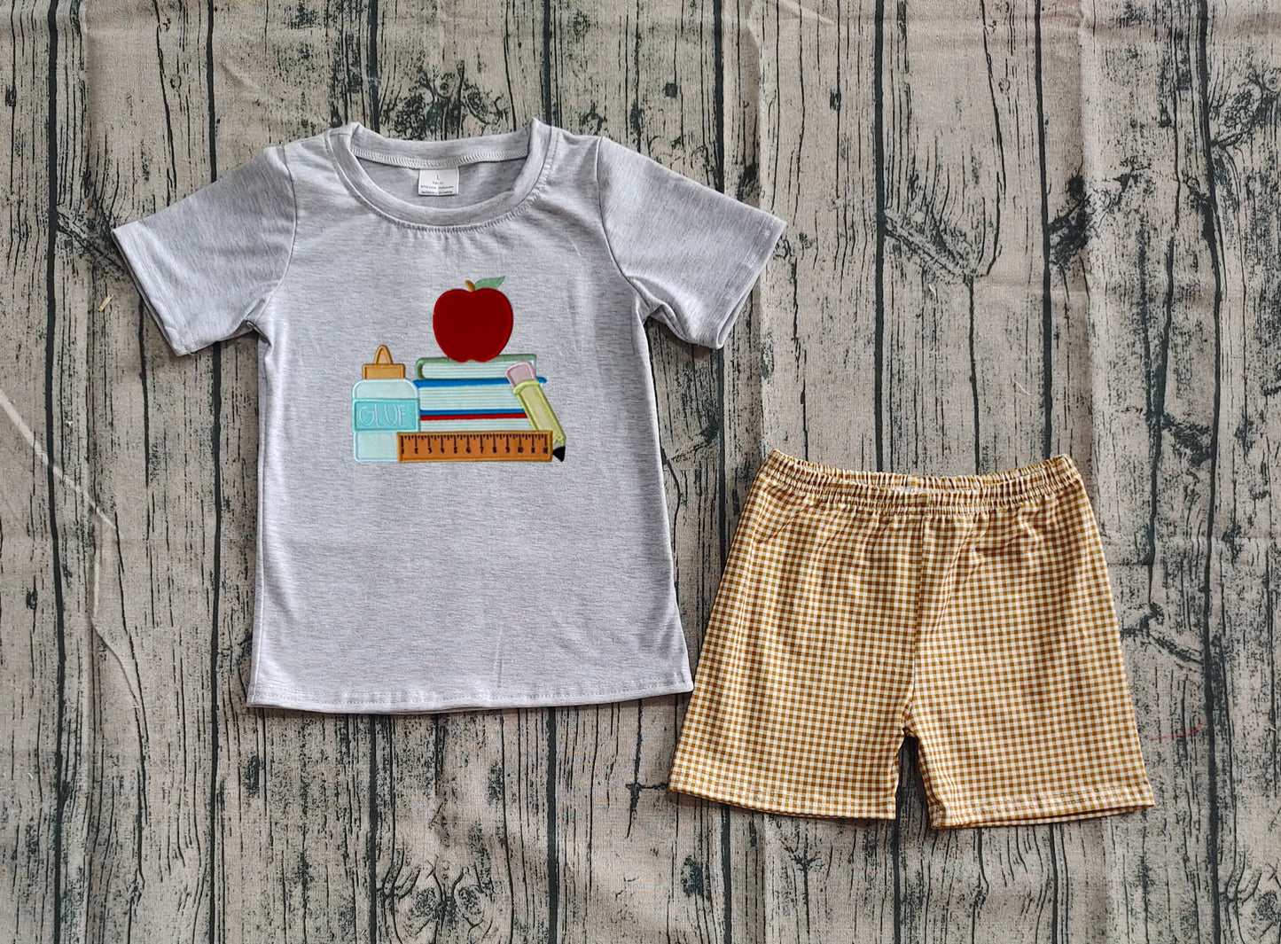 BSSO1281 Embroidery Baby Boys Apple Back To School Books Shirt Shorts Sets D 6.23
