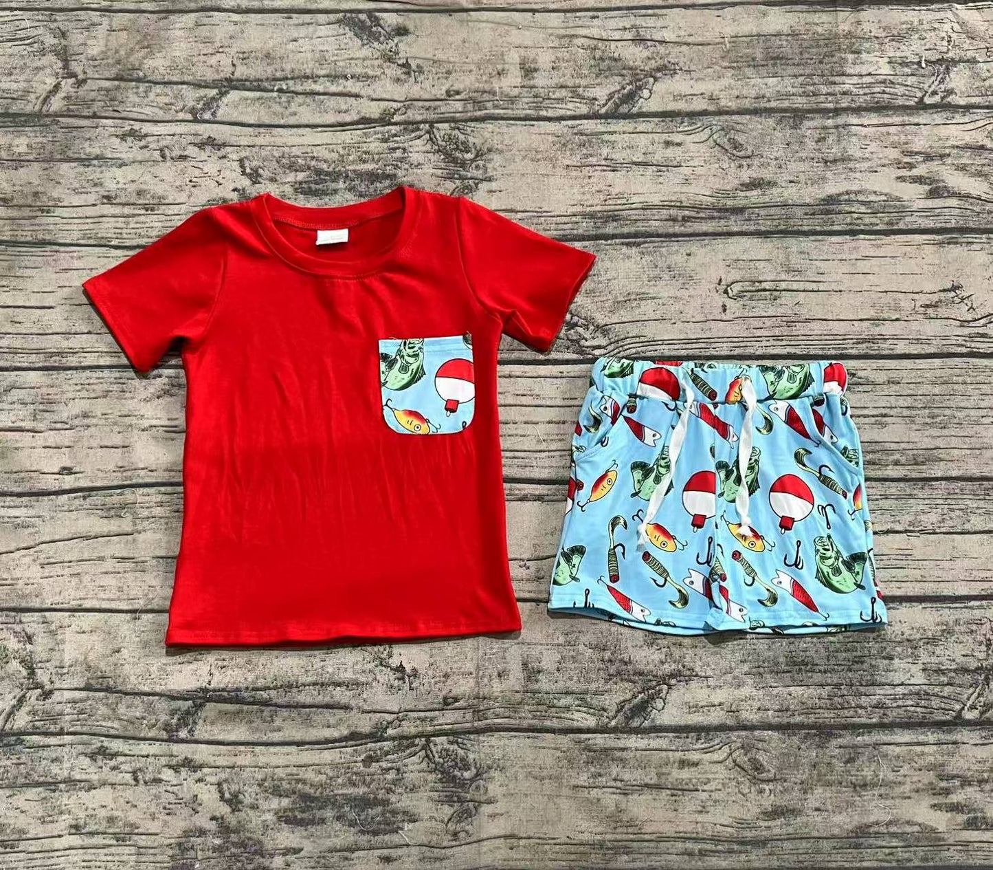 BSSO1289 Baby Boys Fishing Float Pocket Shirts Top Shorts Clothes Sets D 3.21