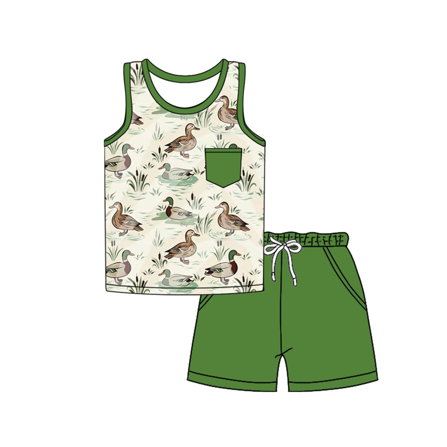 presale BSSO1340 Baby Boys Southern Ducks Green Top Shorts Clothes Sets 2025 2.15