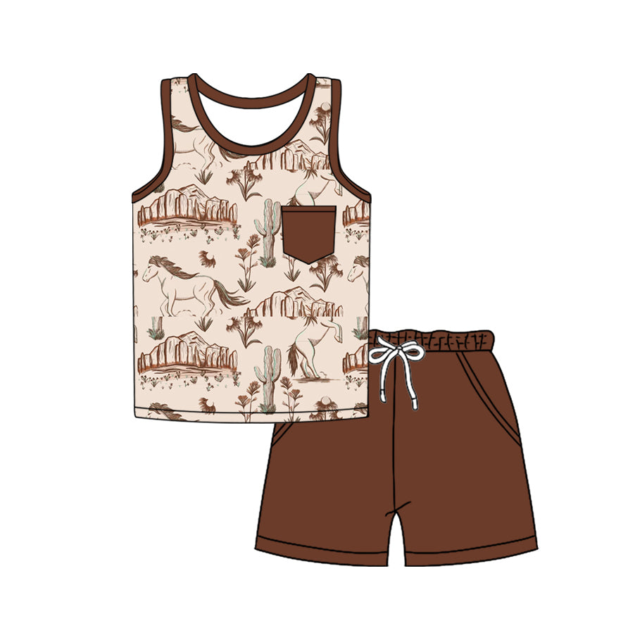 presale BSSO1341 Baby Boys Western Rodeo Horse Cactus Top Shorts Clothes Sets 2025 2.15