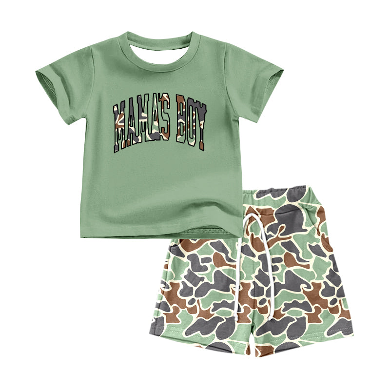 presale BSSO1344 Baby Boys Green Mama's Boy Tops Camouflage Shorts Clothes Sets 2025 2.17