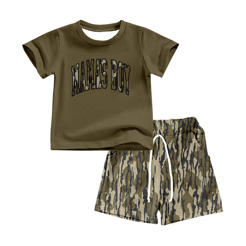 presale BSSO1345 Baby Boys Dark Green Mama's Boy Tops Camouflage Shorts Clothes Sets 2025 2.17