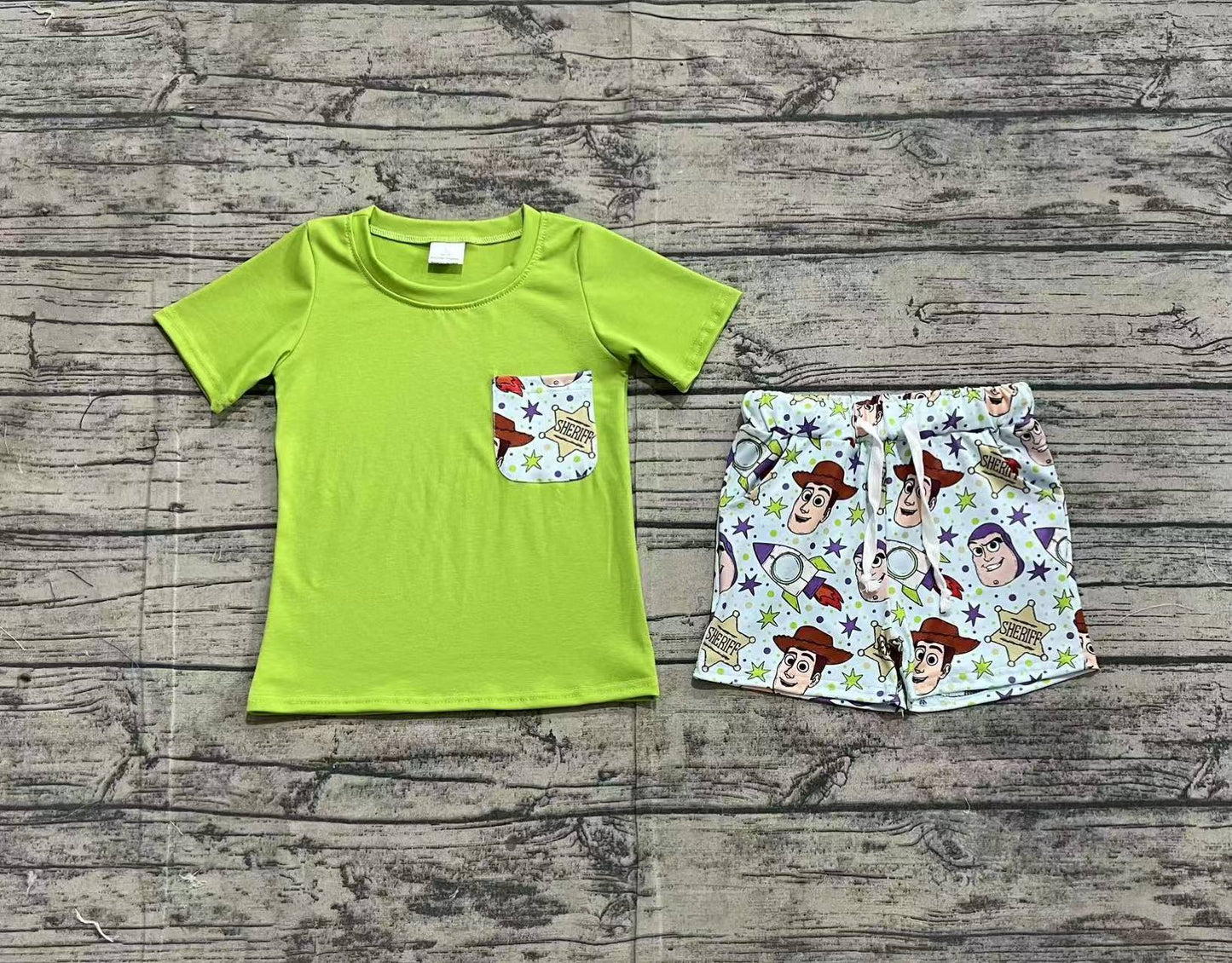 BSSO1370 Baby Boys Green Cartoon Shirt Tops Shorts Clothes Sets D 3.21