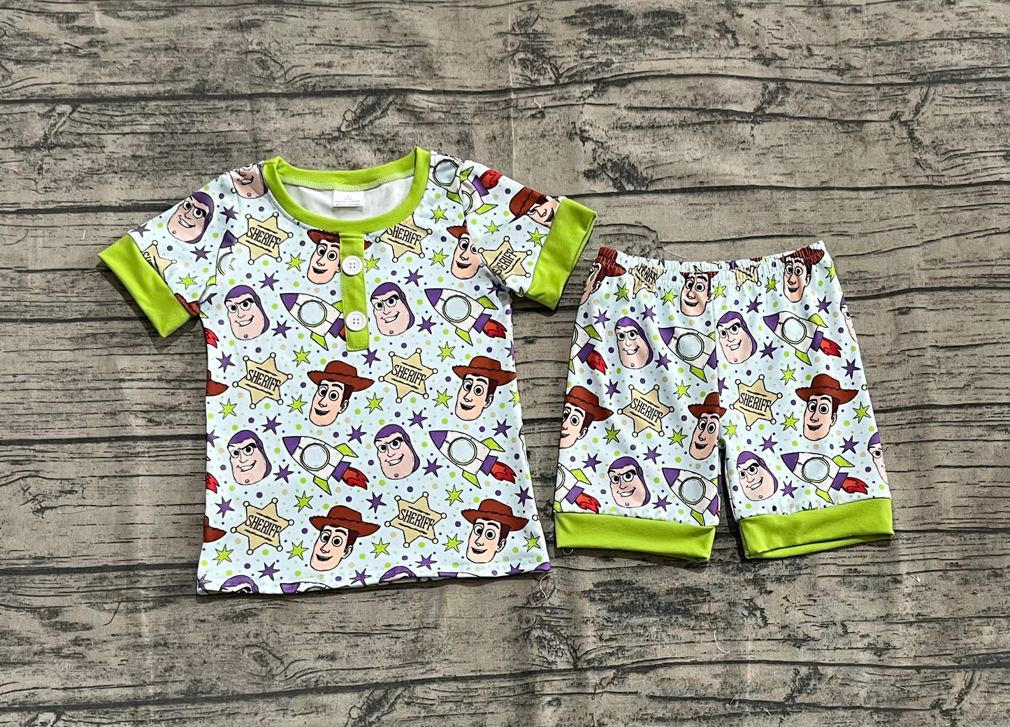 presale BSSO1371 Star cartoon green short-sleeved shorts pajamas set D 4.21