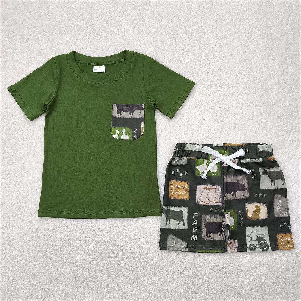BSSO1390 Baby Boys Western Cow Boots Shirt Shorts Clothes Sets D 4.21