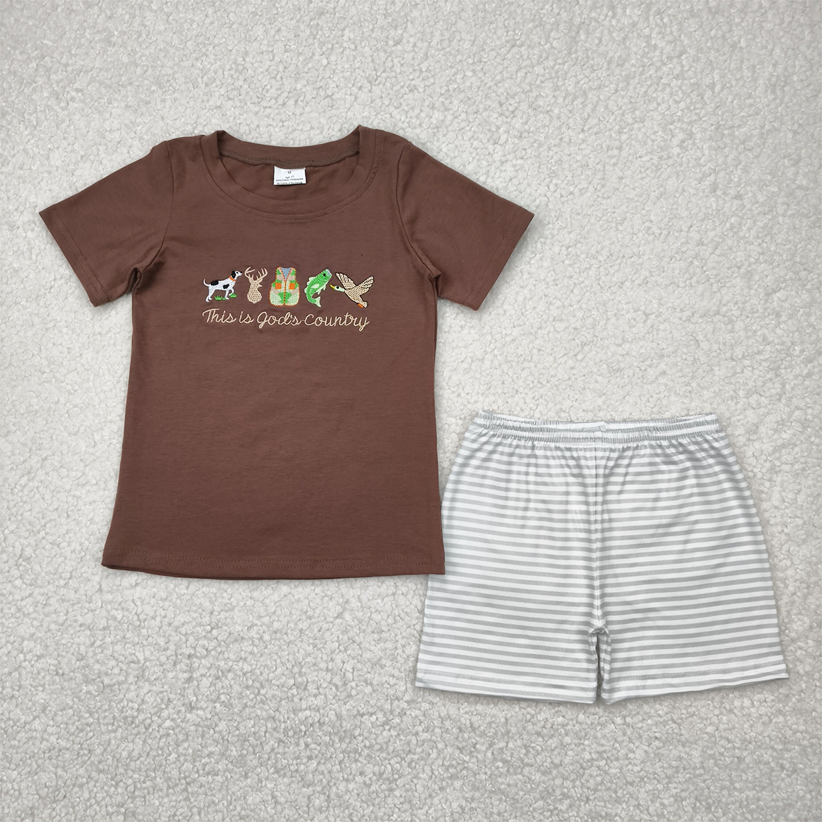 BSSO1410 Dog Deer Vest Fish Duck Brown Short Sleeve Striped Shorts Set D 4.11