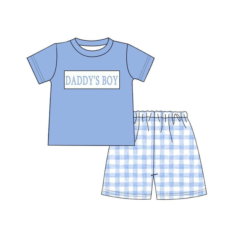BSSO1433 Baby Boys Blue Short Sleeves DADDY'S BOY Top Plaid Short Set D 4.4