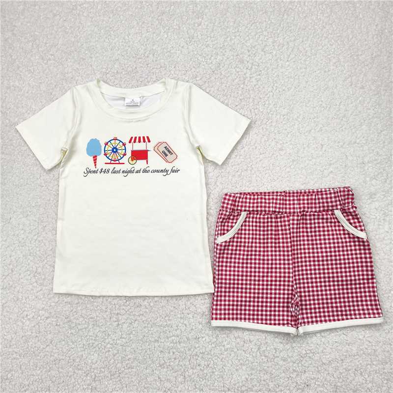 Sibling Baby Kids Ice Cream Store Top Red Plaid Pockets Shorts Sets Rompers D 814 04