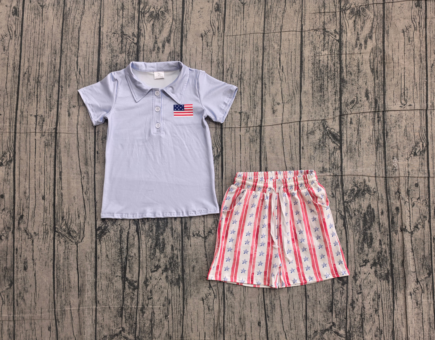 Pre order flag print stars stripes 4th of july baby boy shorts set