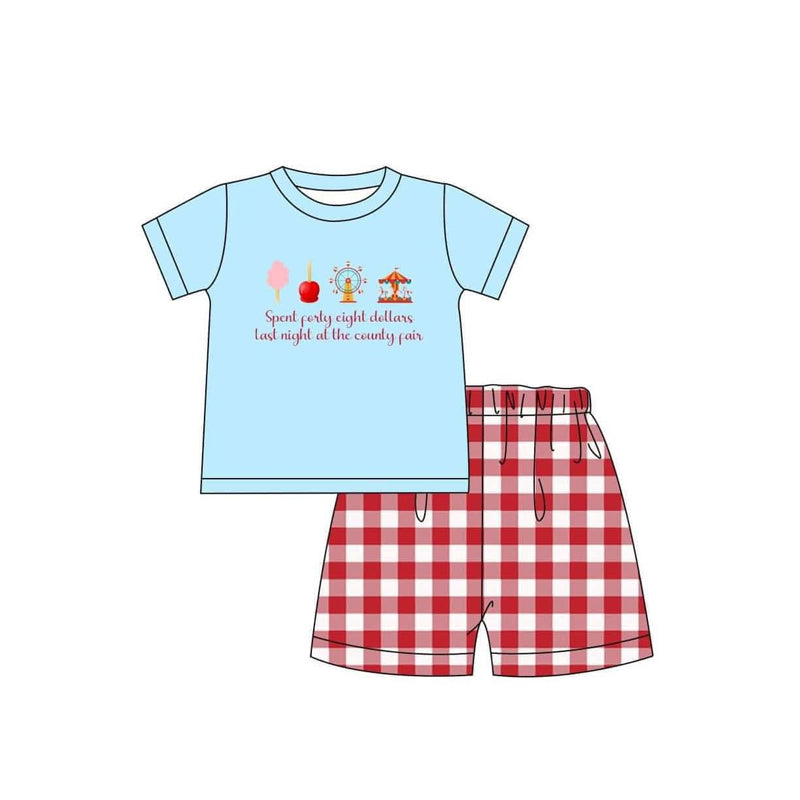 presale BSSO1482 Baby Boys Blue Short Sleeves Park Top Red Plaid Short Set D 4.2