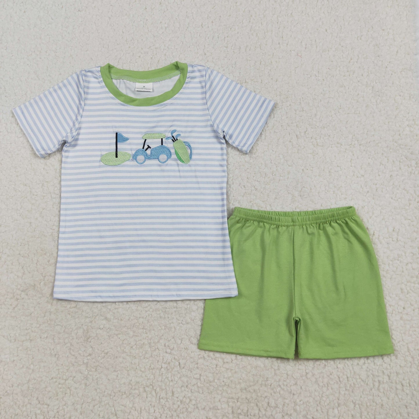BSSO1504 Baby Boys Blue Stripe Short Sleeves Golf Top Green Short Set D 7.12