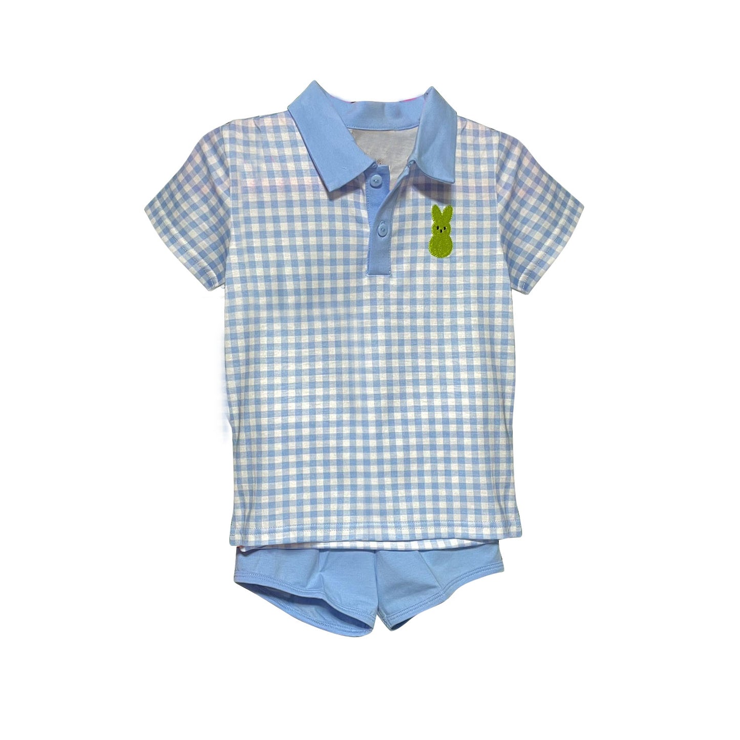 presale BSSO1551 Baby Boys Blue Checked Button Rabbit Top Shorts Easter Clothes Sets D 924