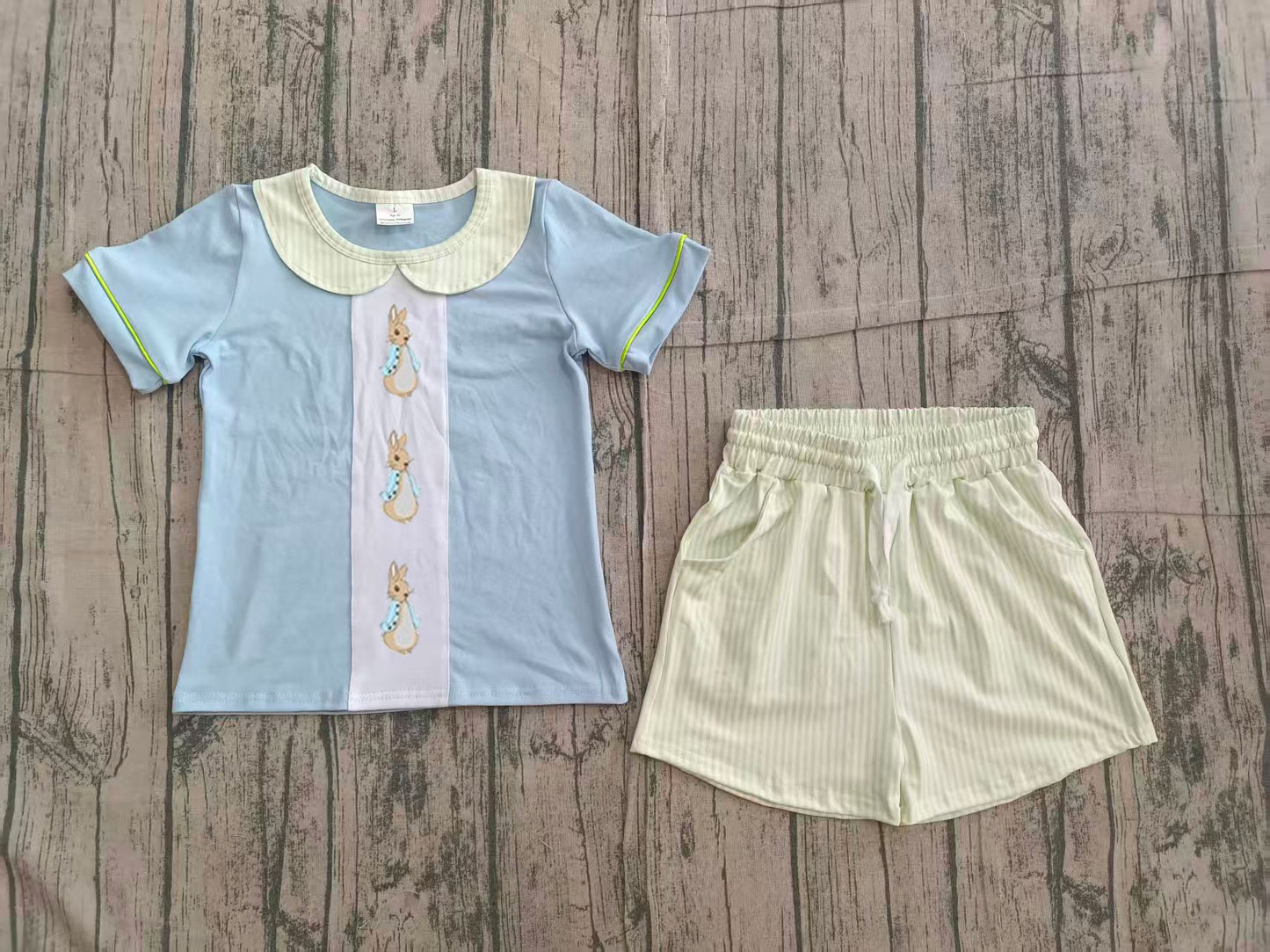 Pre-order peter rabbit boy shorts set (do embroidery)